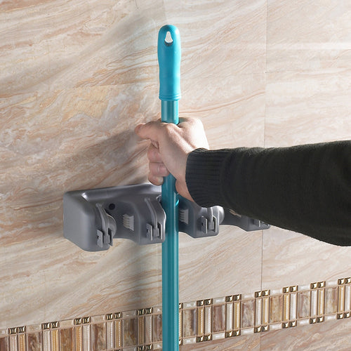 Wall-Mount Mop & Broom Holder — 3, 4, or 5 Hooks
