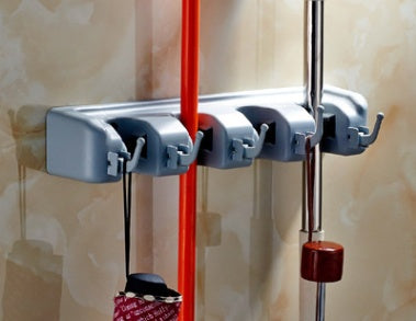 Wall-Mount Mop & Broom Holder — 3, 4, or 5 Hooks