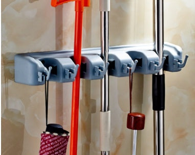 Wall-Mount Mop & Broom Holder — 3, 4, or 5 Hooks