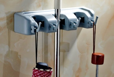 Wall-Mount Mop & Broom Holder — 3, 4, or 5 Hooks
